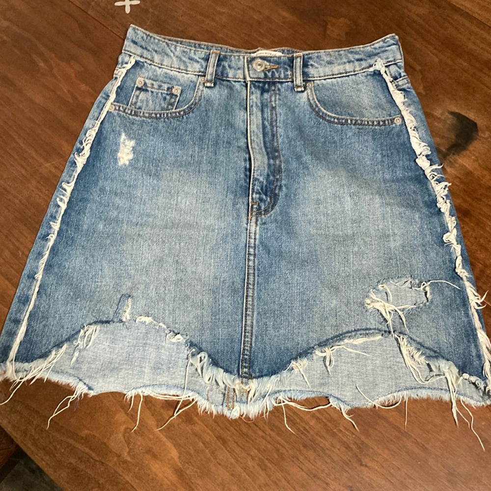Zara Premium denim raw hem destructed skirt S
